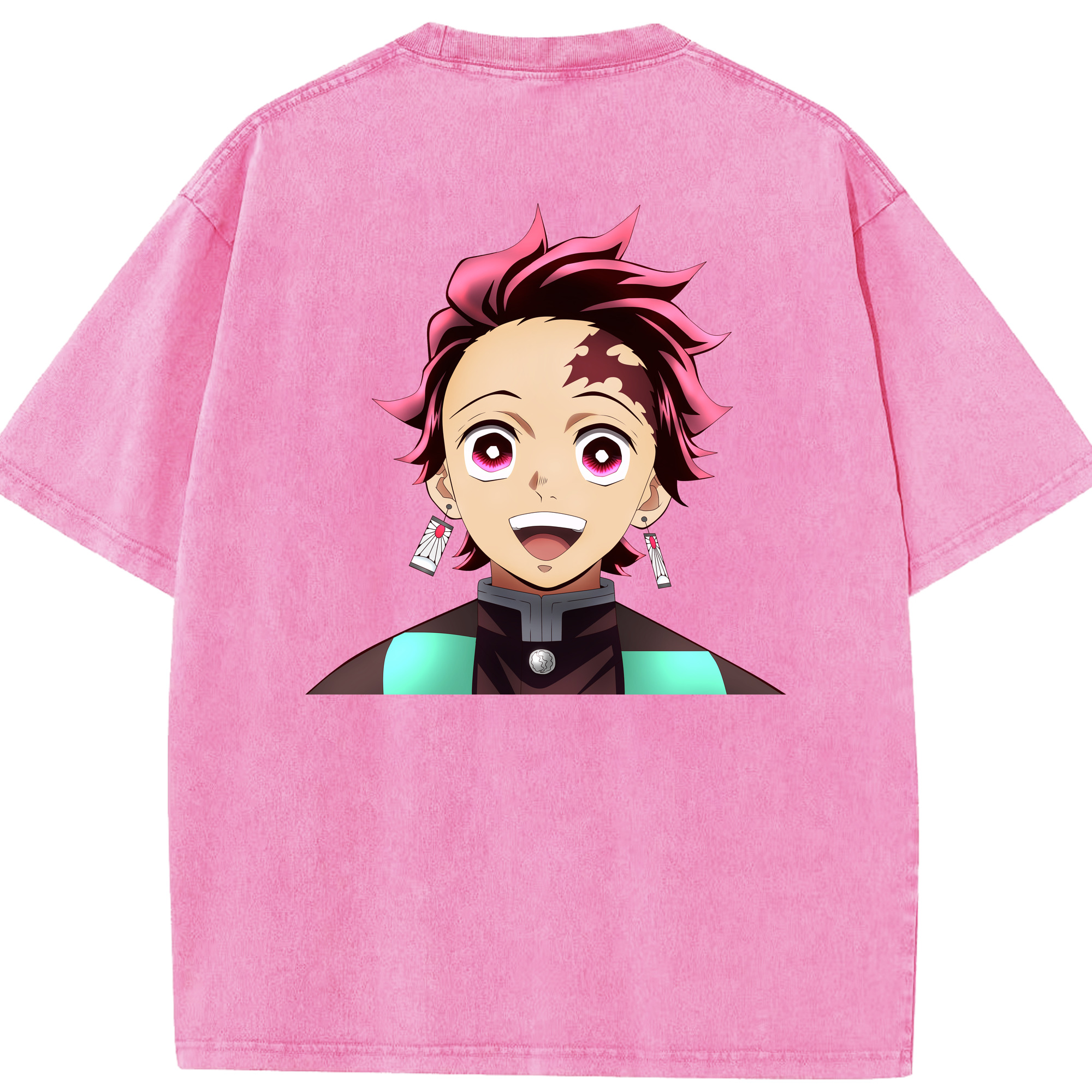 （画像用） 鬼滅の刃 竈門 炭治郎／かまど たんじろう Kamado Tanjirou 綿100% ヴィンテージ風 半袖Tシャツ（背面プリント）